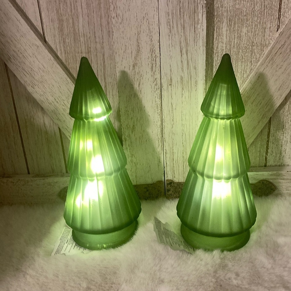Target BP 2 Lit Frosted GLASS Trees in Green